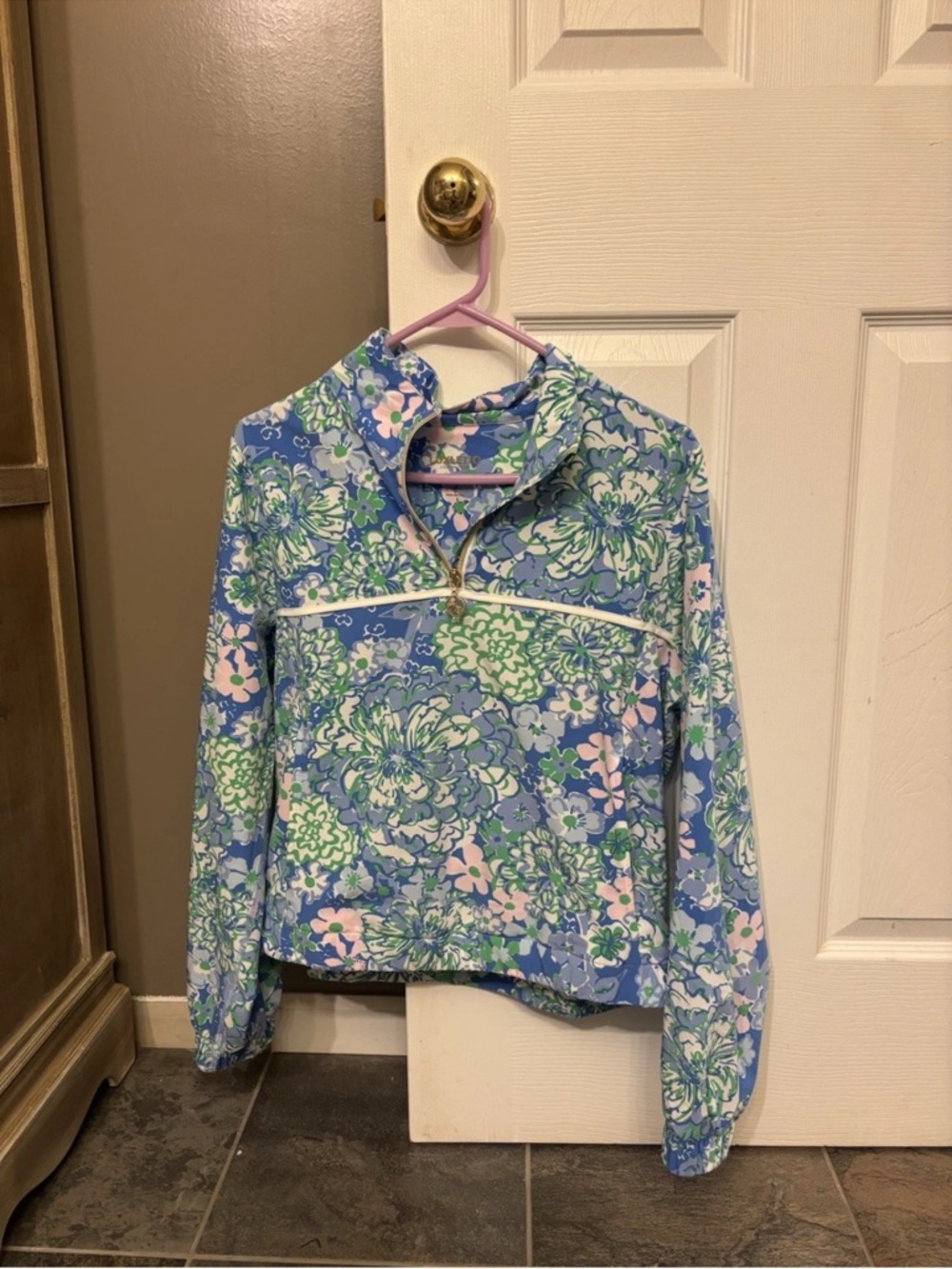 Lilly Pulitzer Blue Green Pink Floral Bomber Jacket